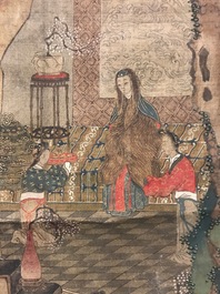 Une peinture rouleau sur soie figurant une sc&egrave;ne de jardin, sign&eacute;, Chine, 18/19&egrave;me